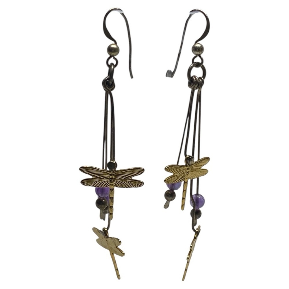 Dragonfly Dangle Pierced Earrings​ - Picture 3 of 6